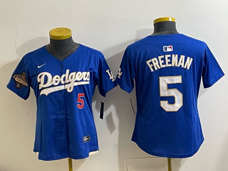 Women 2026 Los Angeles Dodgers #5 Freeman Blue Game Nike MLB Jersey 005->women mlb jersey->Women Jersey